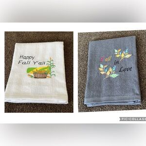 Custom Embroidered Cotton Barmop (2) Towels  “Happy Fall Y’all” “Fall in Love”